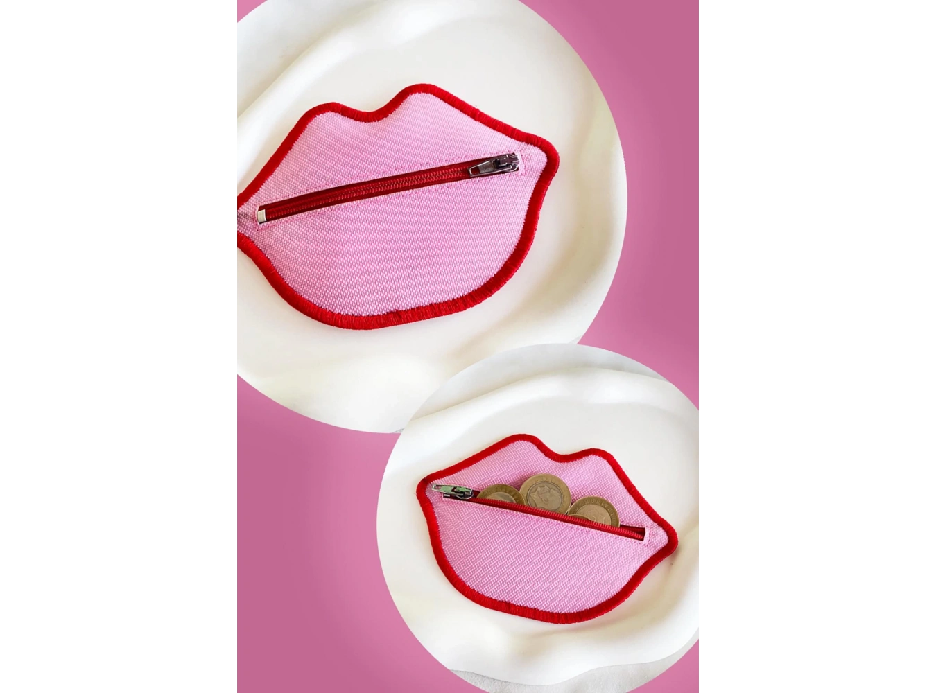 Pembe Renk Dudak Detaylı Kadın Cüzdan