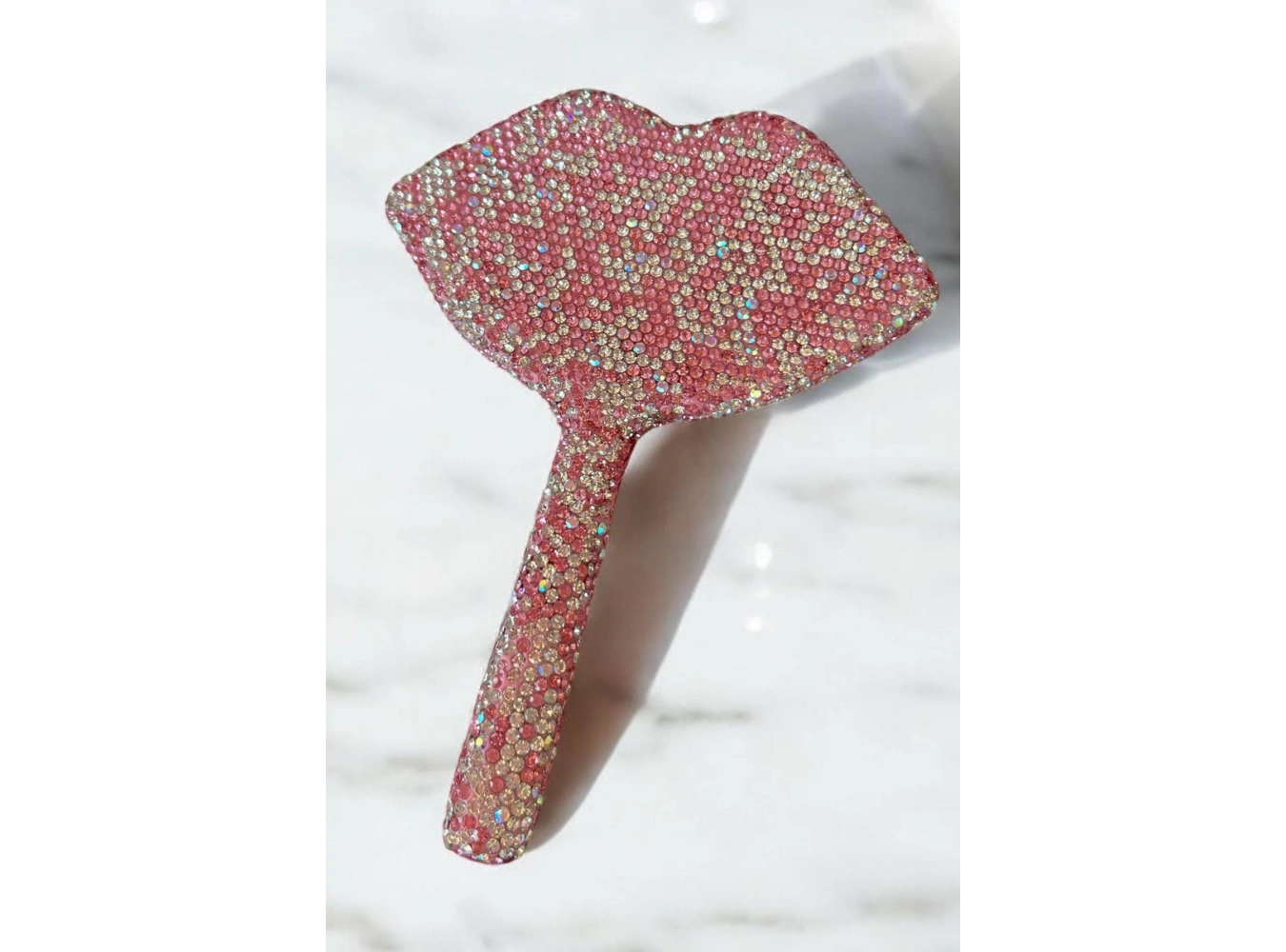 Pembe Renk Dudak Figürlü Taş Detaylı El Aynası