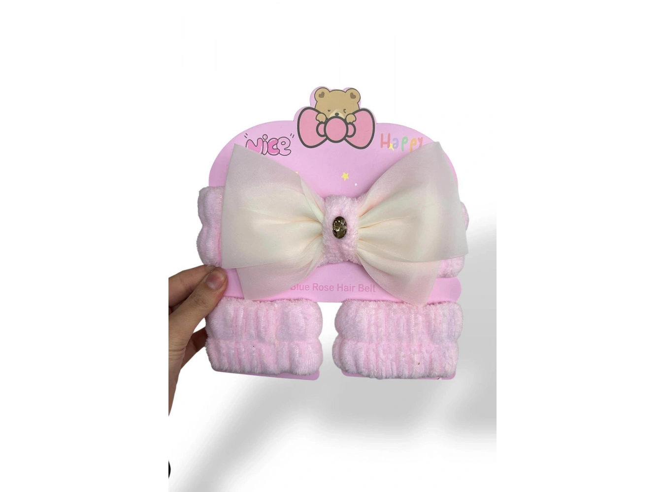 Pembe Renk Fiyonk Detaylı Su Emici Havlu Bileklik Saç Bandı