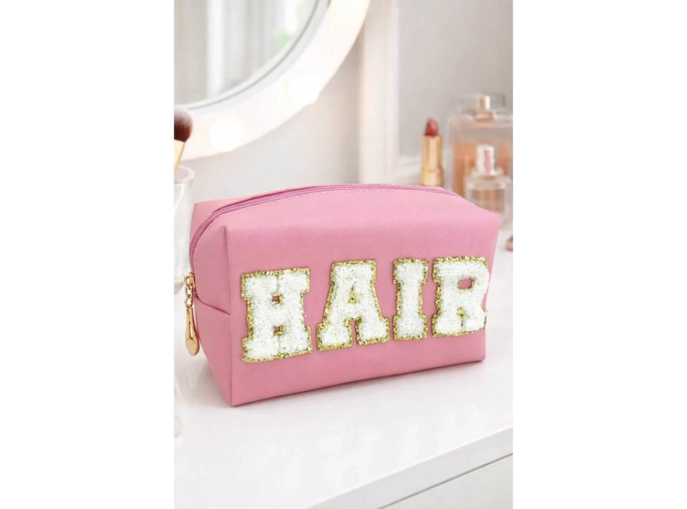 Pembe Renk Hair Yazılı Makyaj Çantası