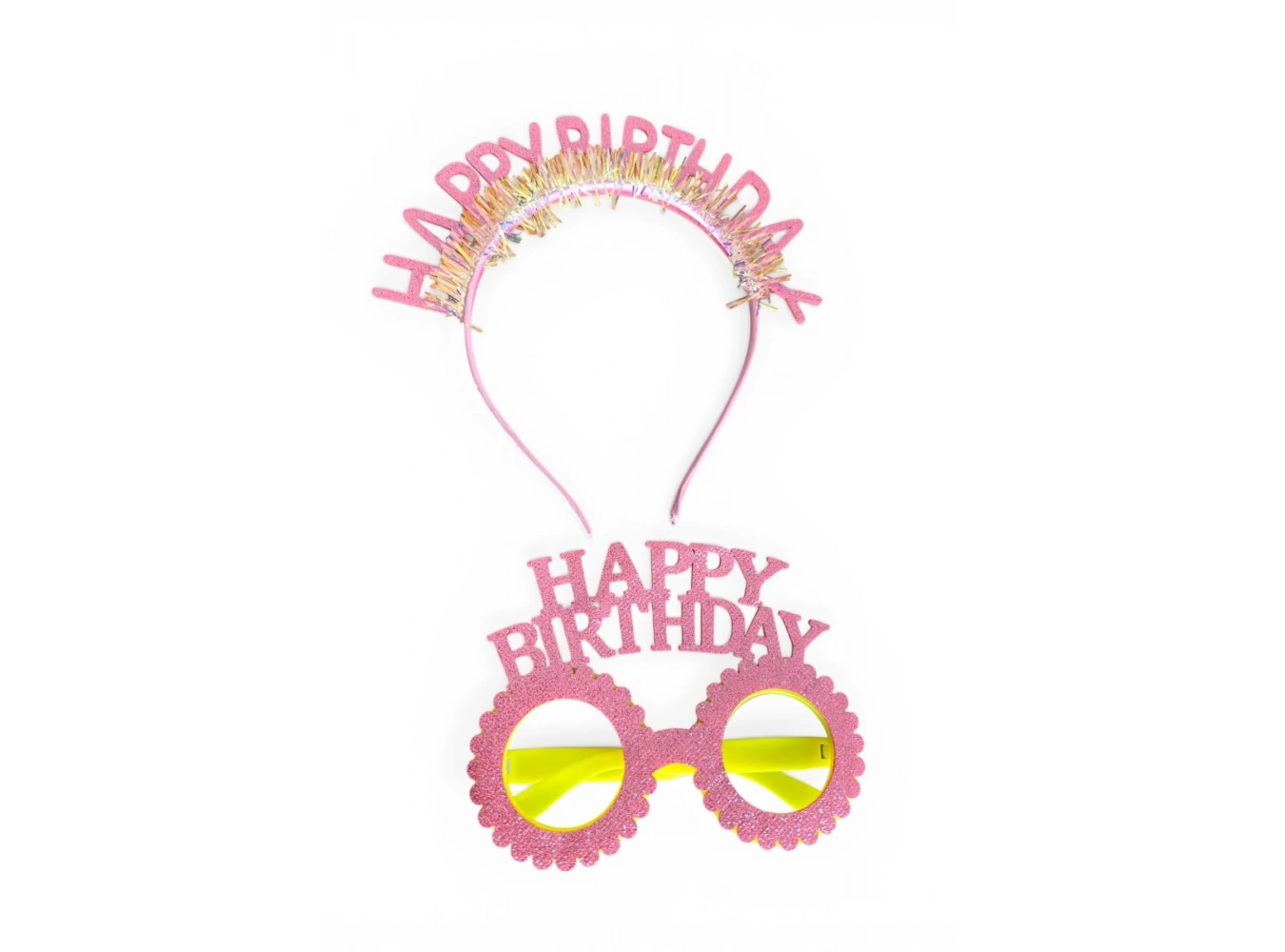 Pembe Renk Happy Birthday Yazılı Gözlük Ve Taç