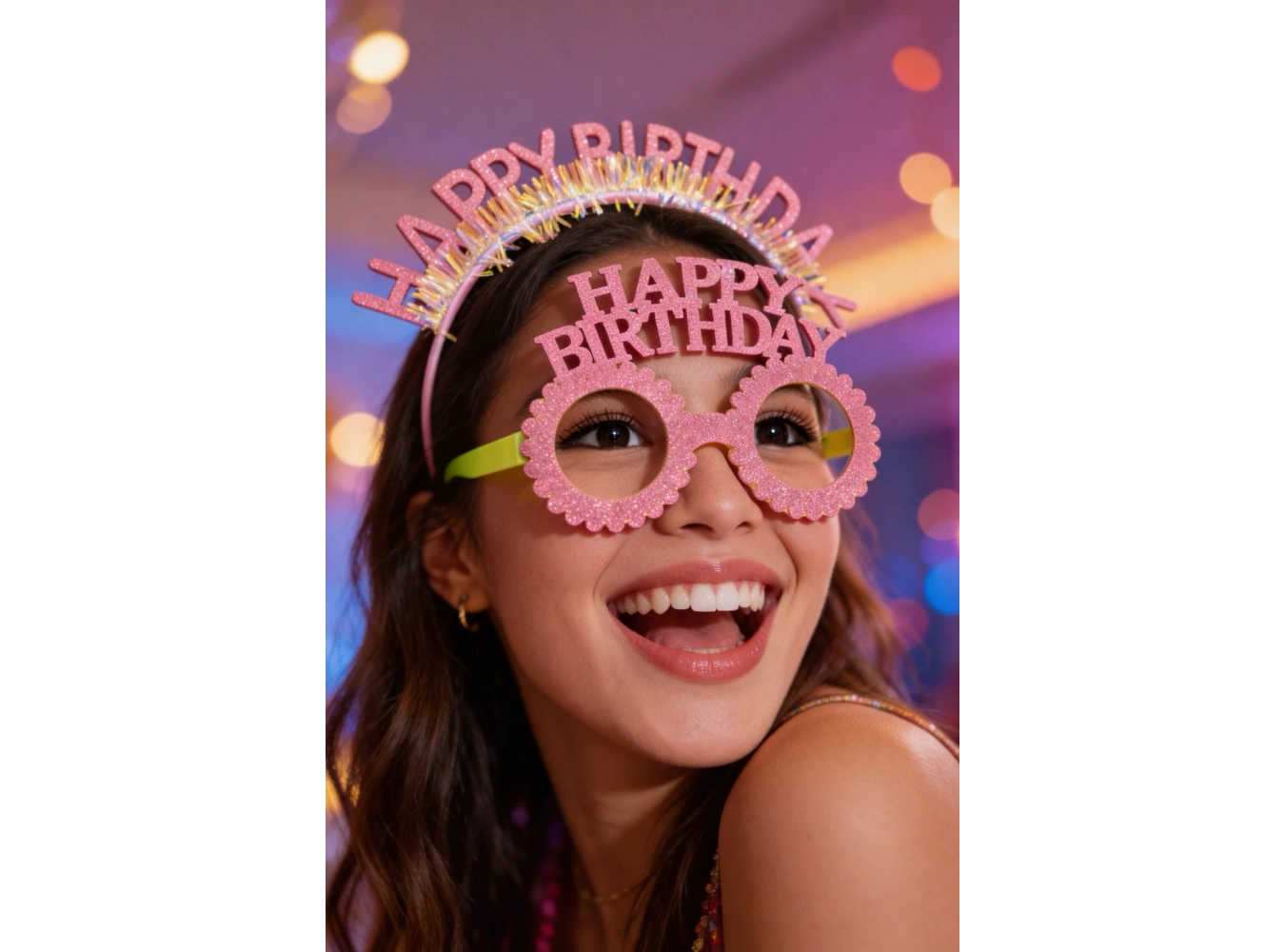 Pembe Renk Happy Birthday Yazılı Gözlük Ve Taç