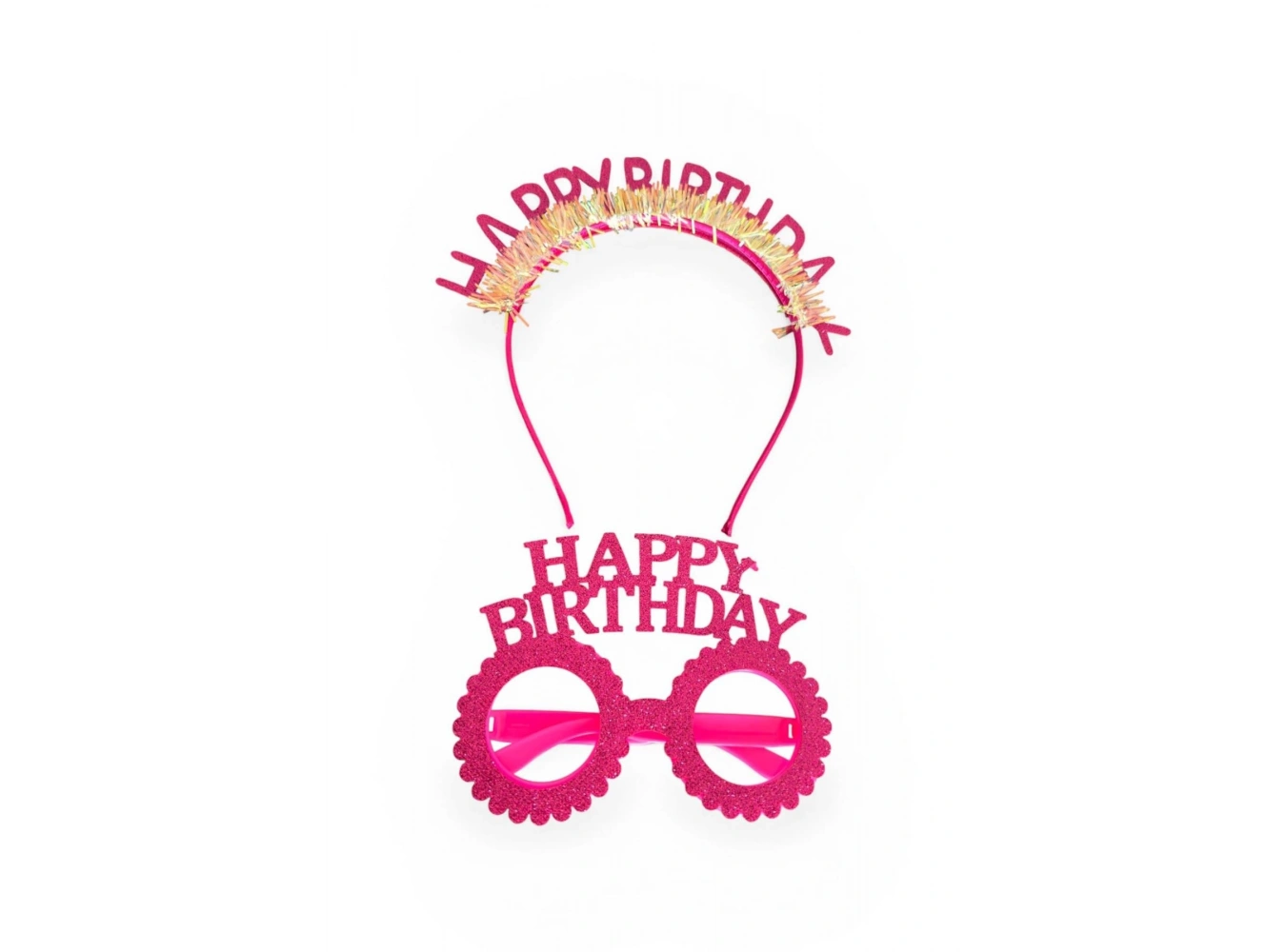 Pembe Renk Happy Birthday Yazılı Gözlük Ve Taç