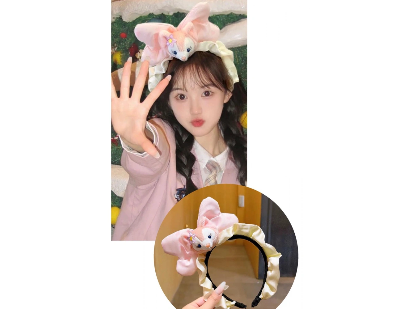 Pembe Renk Hayvan Figürlü Peluş Kurdele Taç