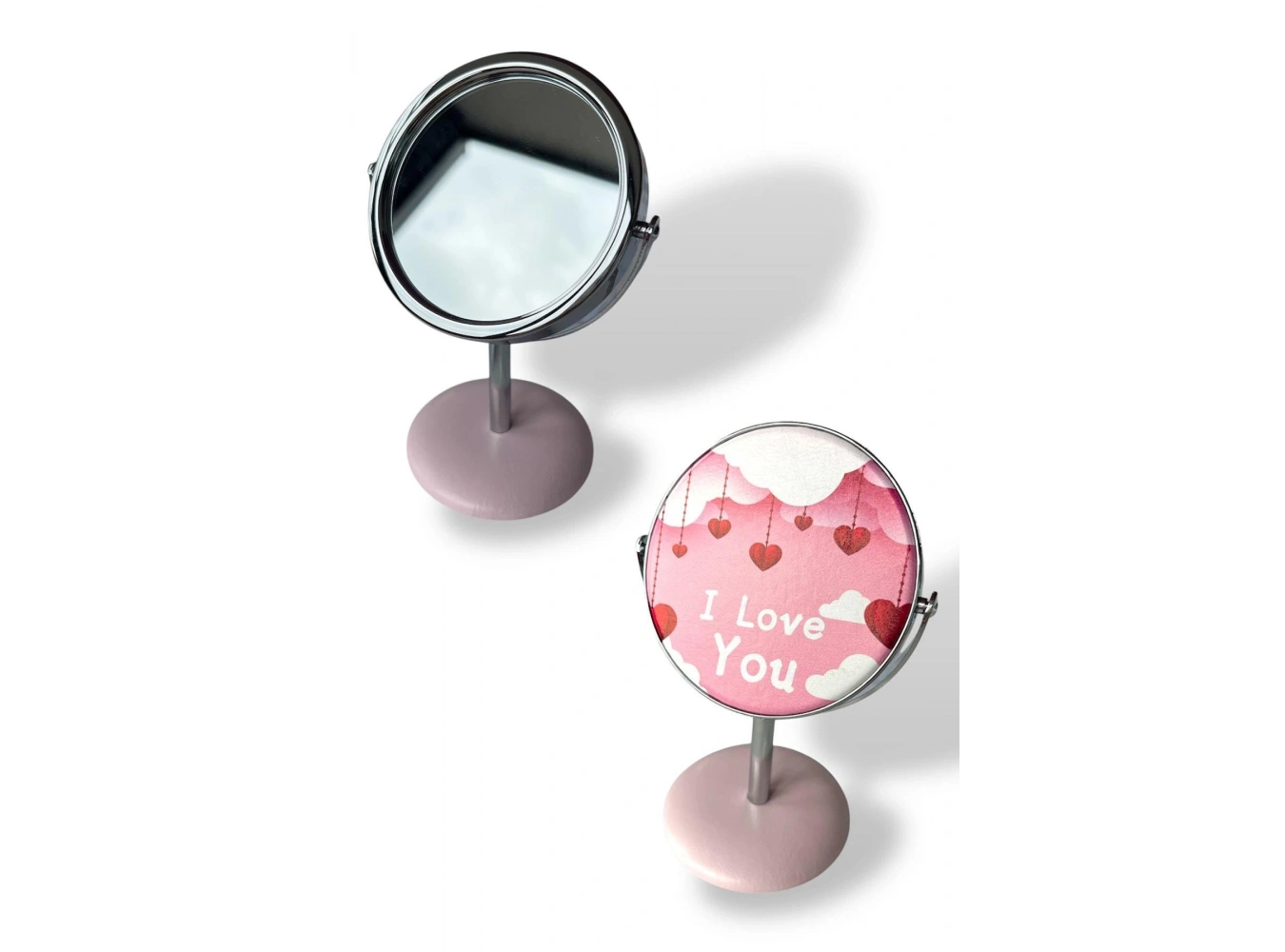 Pembe Renk I Love You Yazılı Dönebilen Masa Aynası