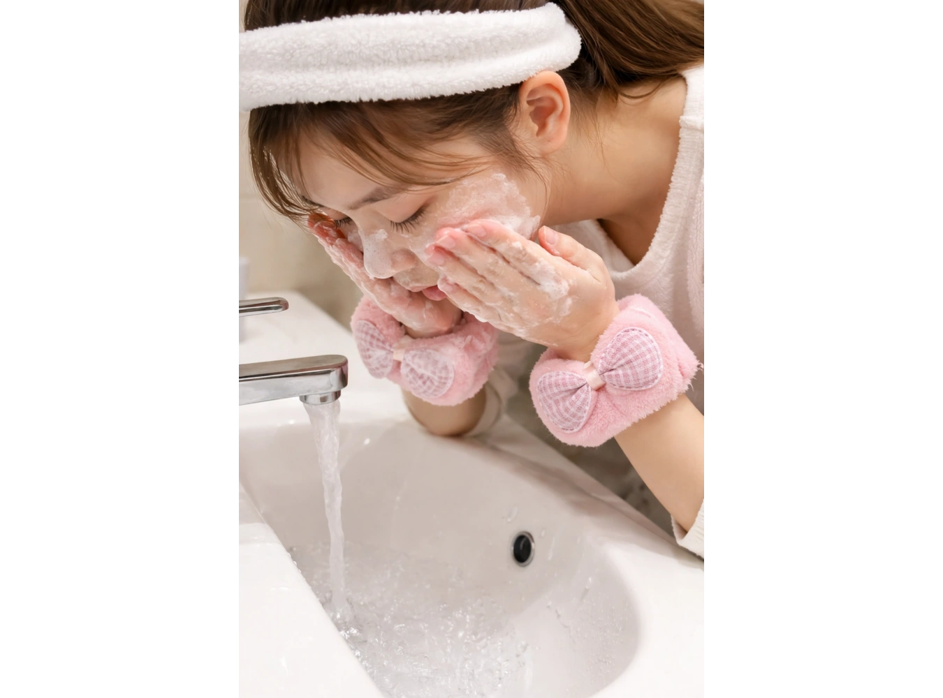 Pembe Renk İkili Kurdele Figürlü Peluş Su Tutucu Havlu Bileklik