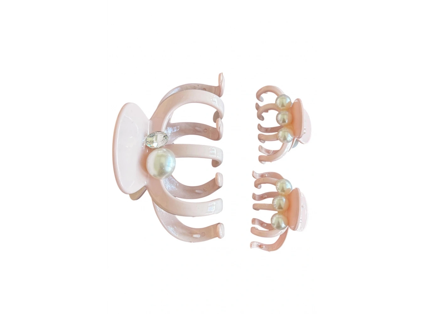 Pembe Renk İnci Detaylı 3lü Kemik Mandal Toka Set