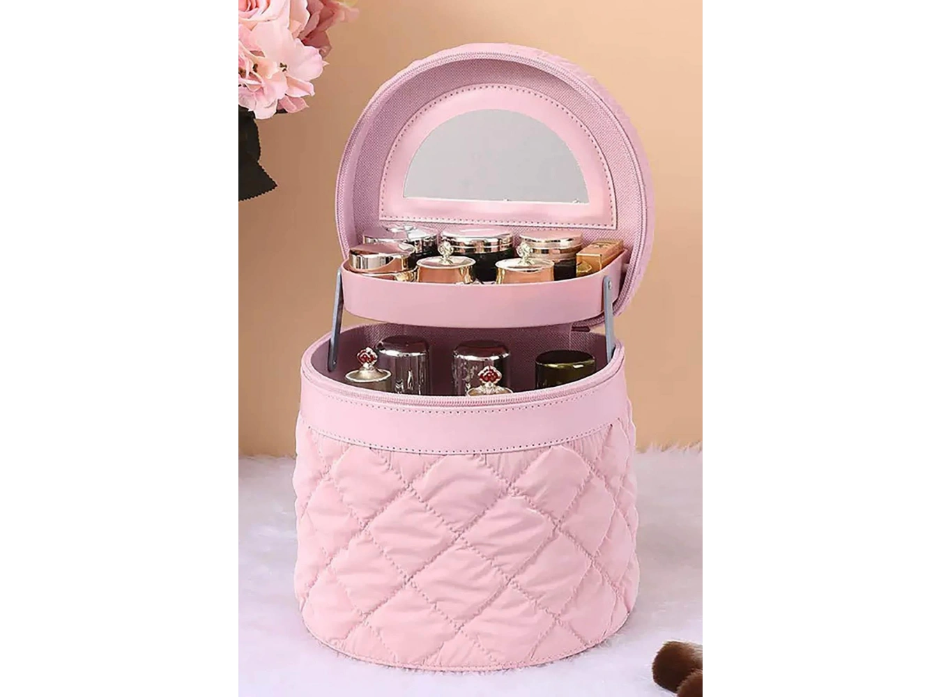 Pembe Renk İnci Detaylı Makyaj Ve Kişisel Bakım Çantası