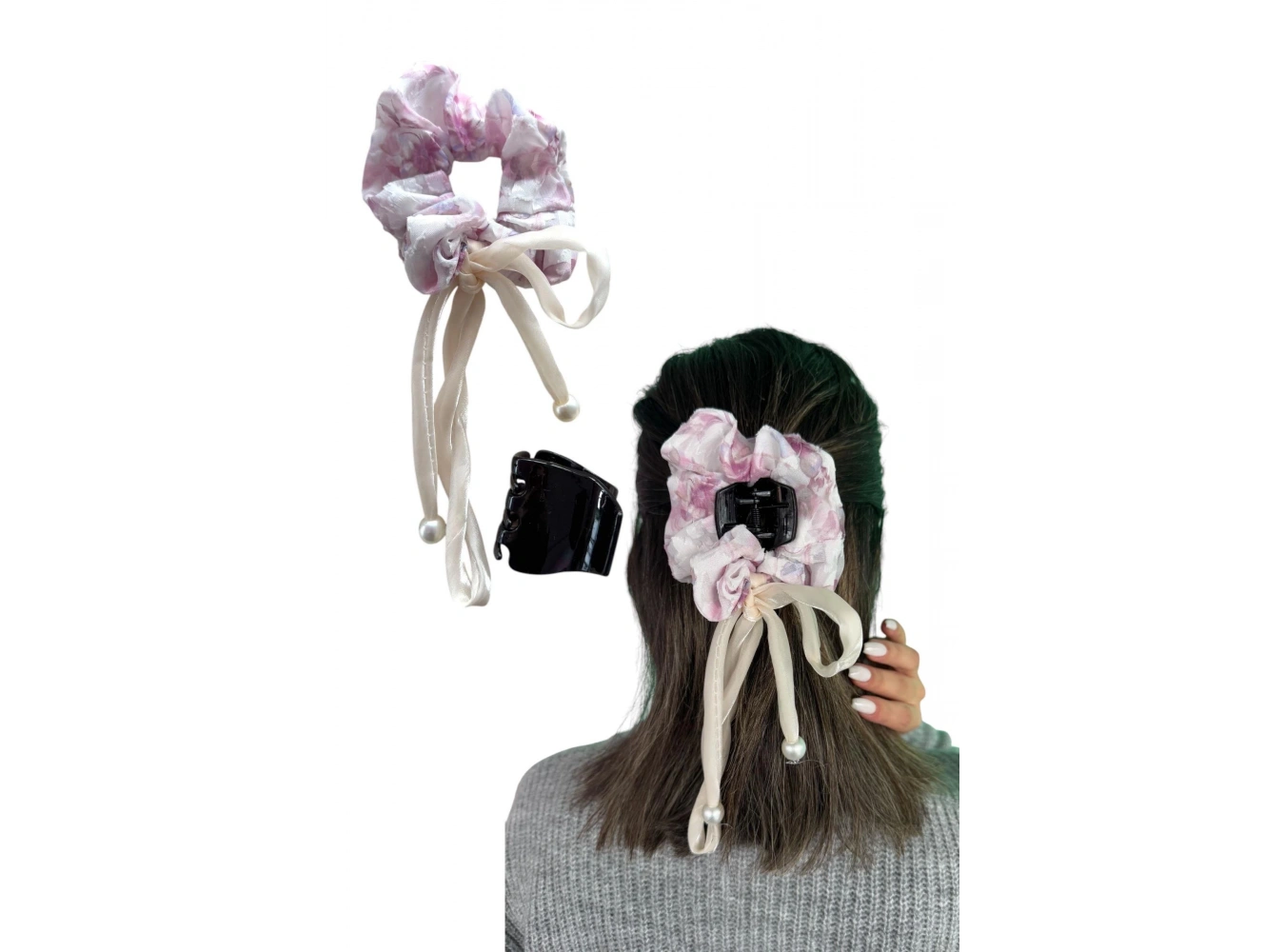 Pembe Renk İnci Detaylı Mandal/Simit Toka