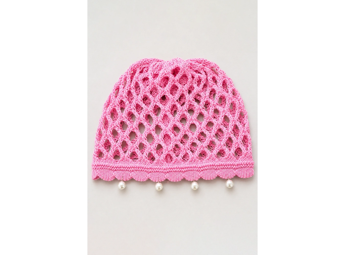 Pembe Renk İnci Detaylı Örgü Saç Bandana