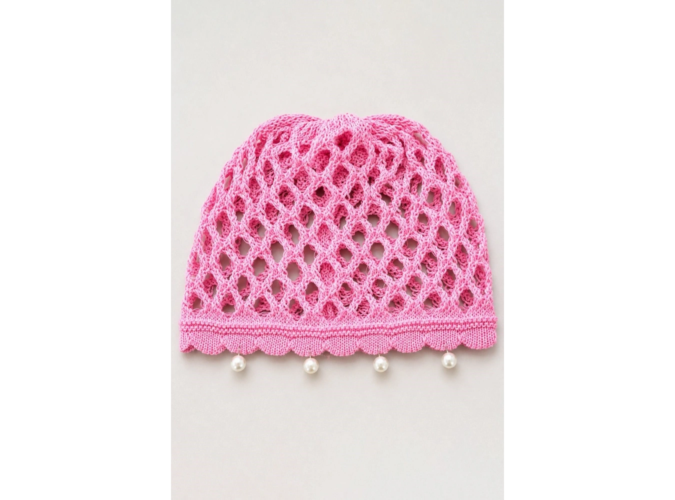 Pembe Renk İnci Detaylı Örgü Saç Bandana