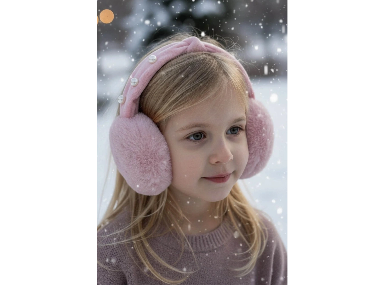 Pembe Renk İnci Detaylı Peluş Kulaklık