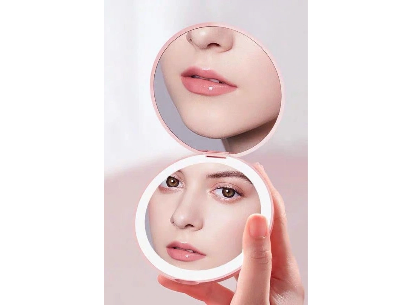 Pembe Renk Işıklı Makyaj Aynası/Cep Ayna