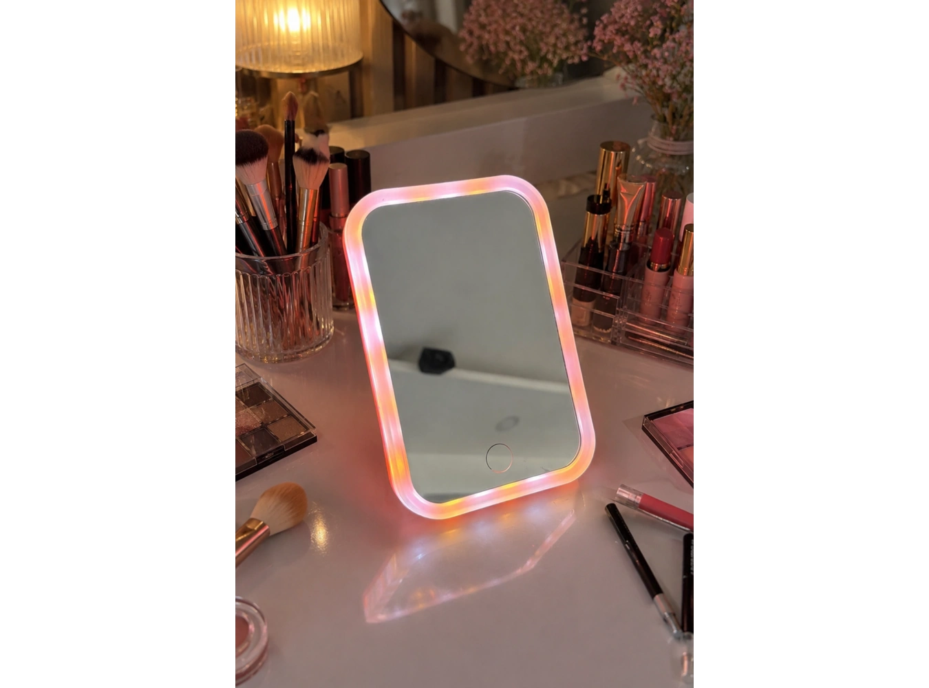Pembe Renk Işıklı Masa Aynası