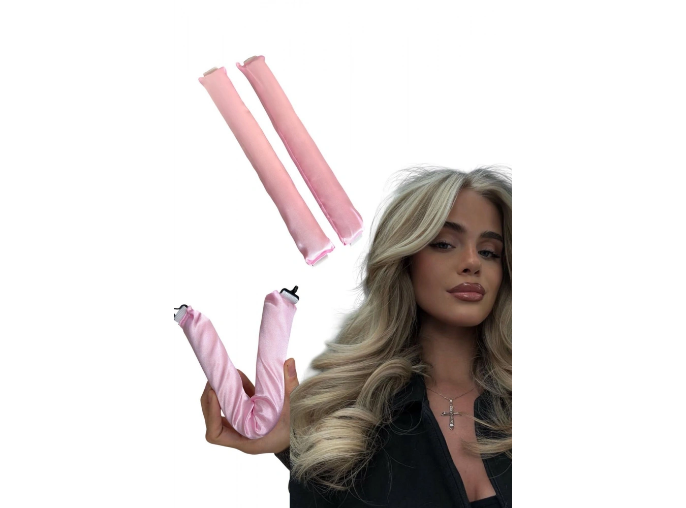 Pembe Renk Isısız Saç Şekillendirici Saten Saç Sosisi