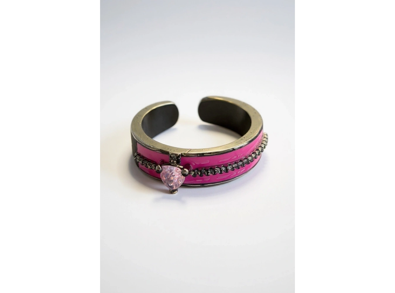 Pembe Renk Kalp Detaylı Ayarlanabilir Yüzük