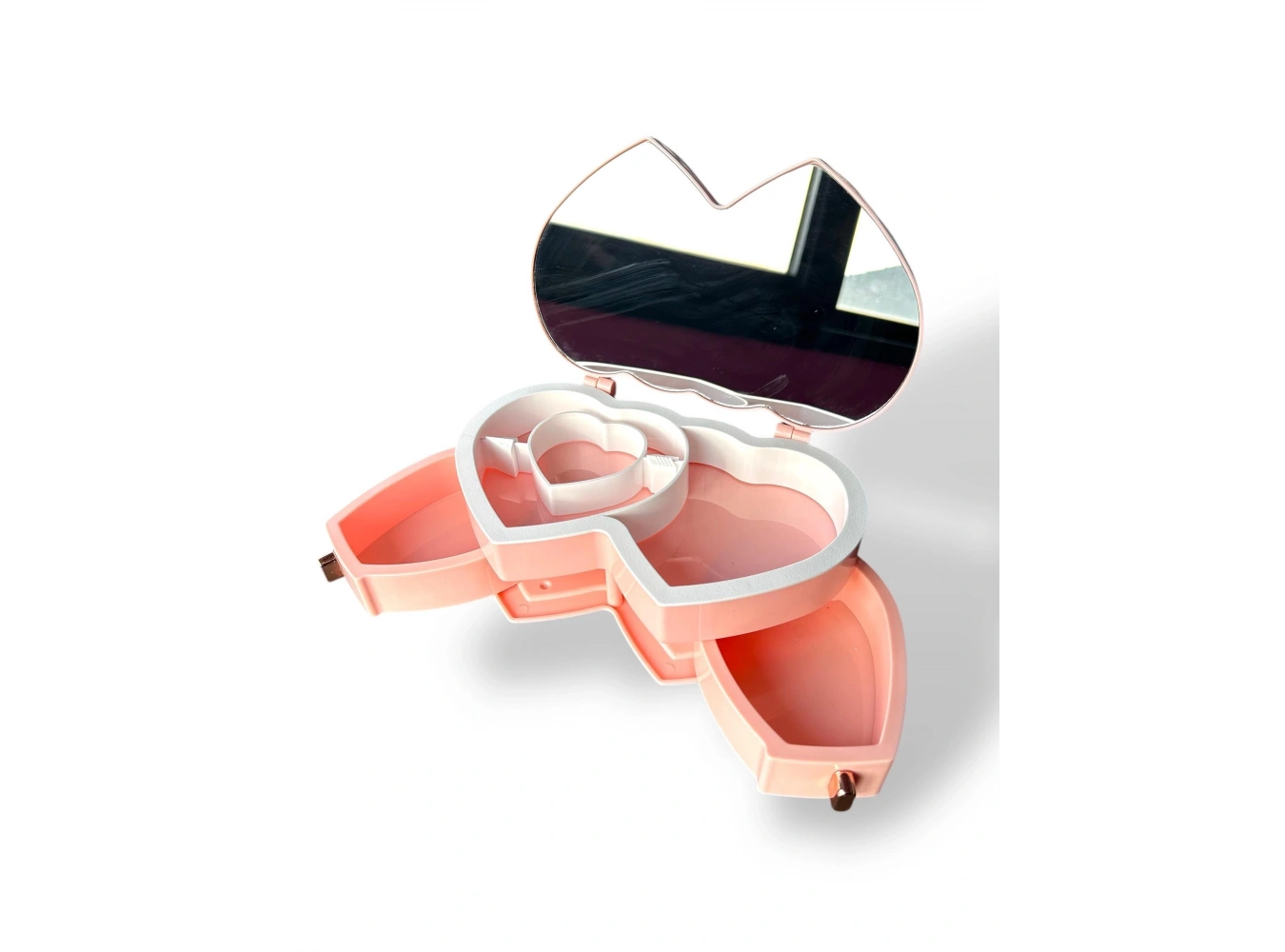 Pembe Renk Kalp Figürlü Aynalı Çekmeceli Takı Organizeri