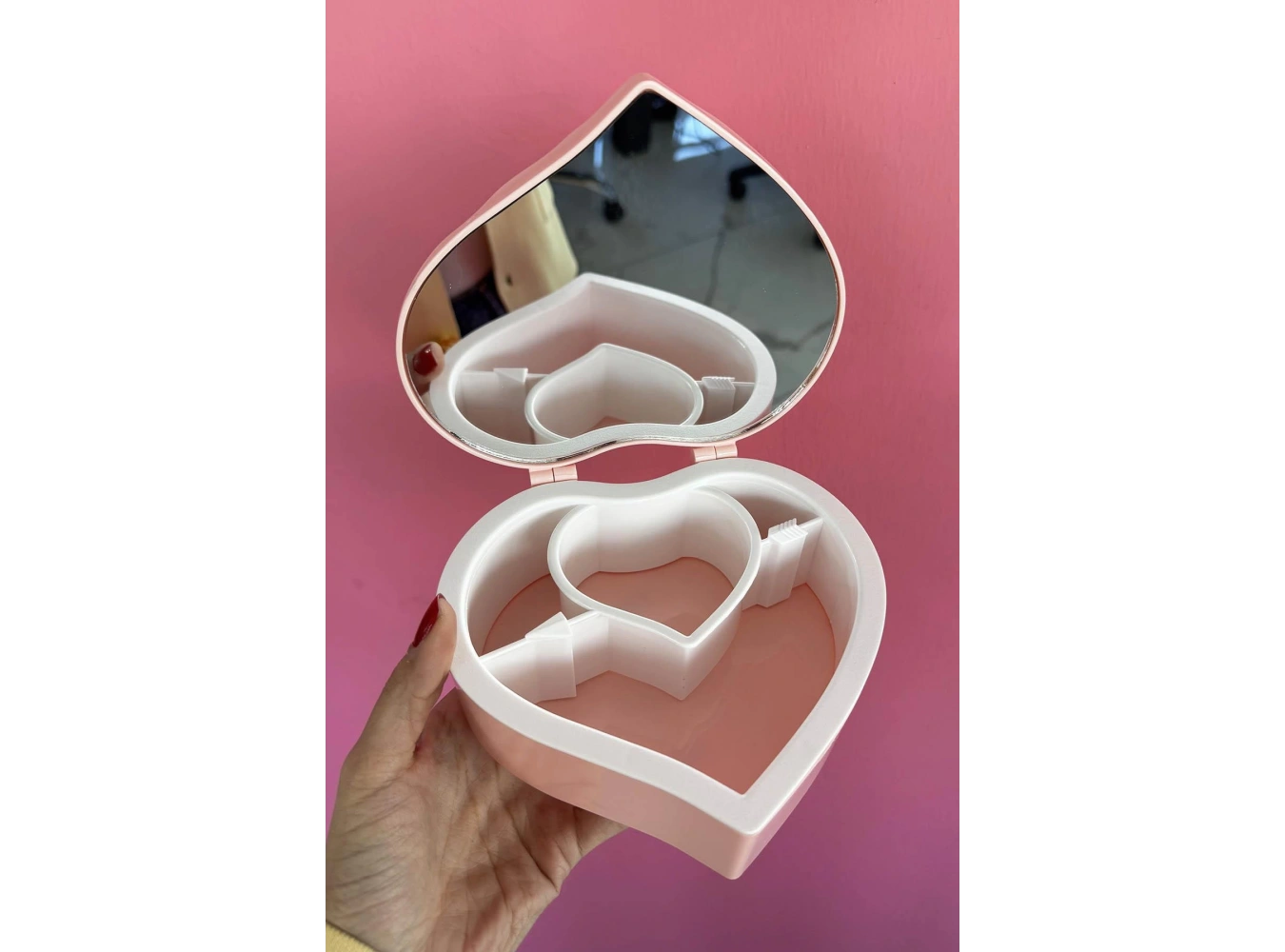Pembe Renk Kalp Figürlü Aynalı Takı Organizeri