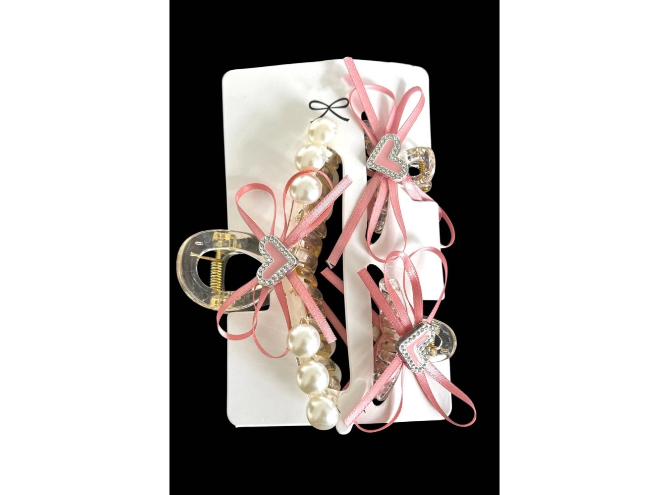 Pembe Renk Kalp Figürlü İnci Detaylı 3lü Mandal Toka Set