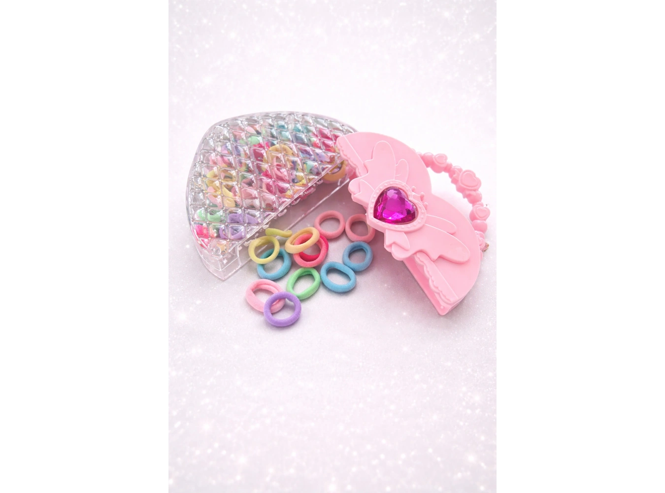 Pembe Renk Kalp Figürlü Kutu Toka Set