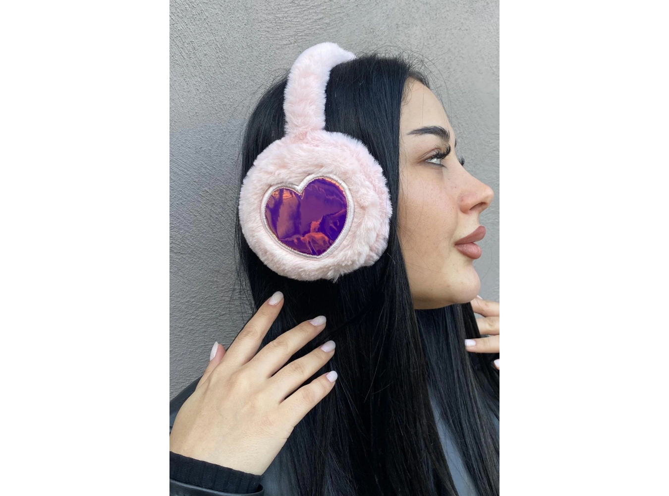 Pembe Renk Kalp Figürlü Peluş Kulaklık
