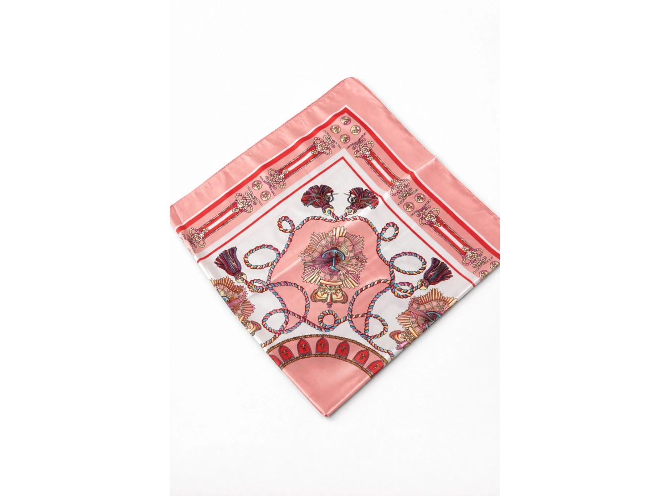 Pembe Renk Karışık Desenli Saten Şal/Fular