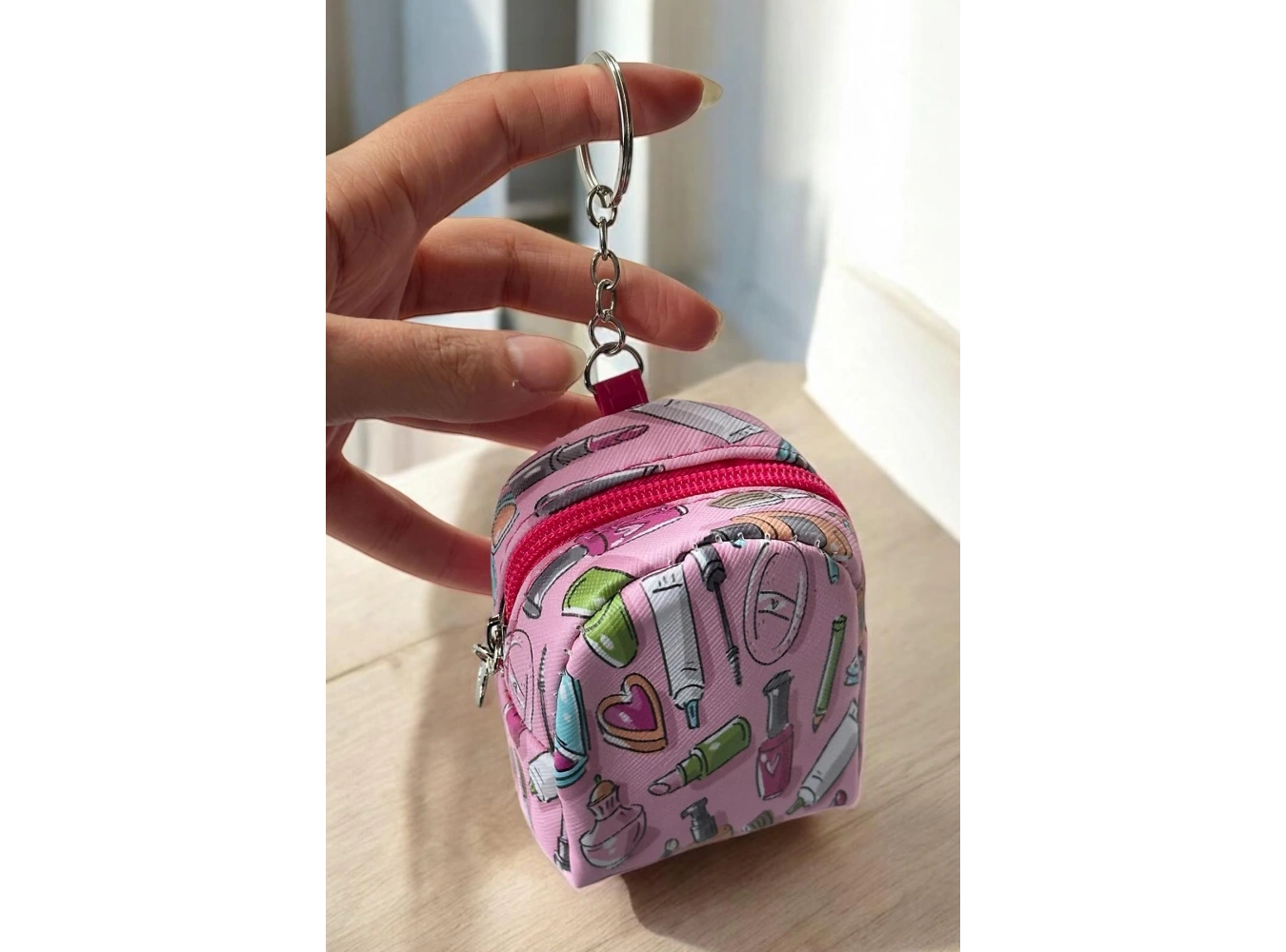 Pembe Renk Karışık Figürlü Anahtarlık Cüzdan