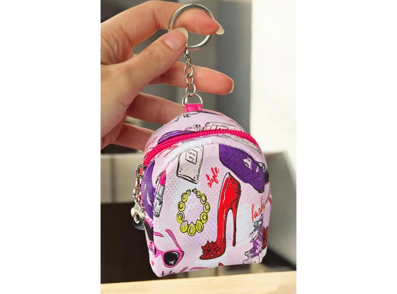 Pembe Renk Karışık Figürlü Anahtarlık Cüzdan