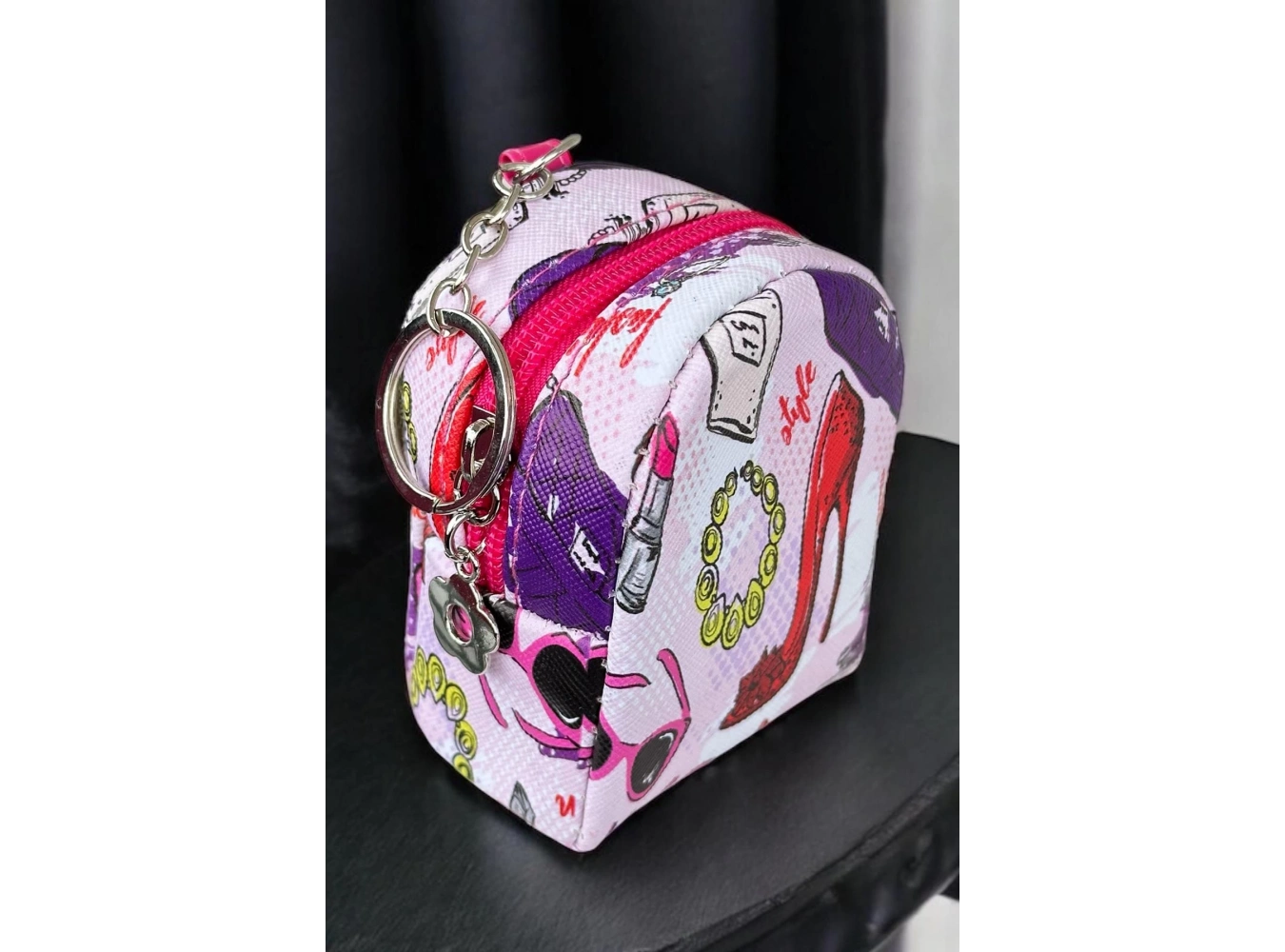 Pembe Renk Karışık Figürlü Anahtarlık Cüzdan