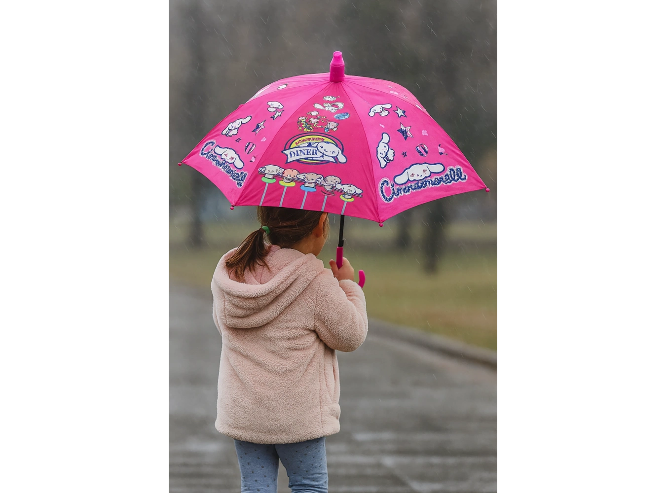 Pembe Renk Karışık Figürlü Kılıflı Çocuk Şemsiye