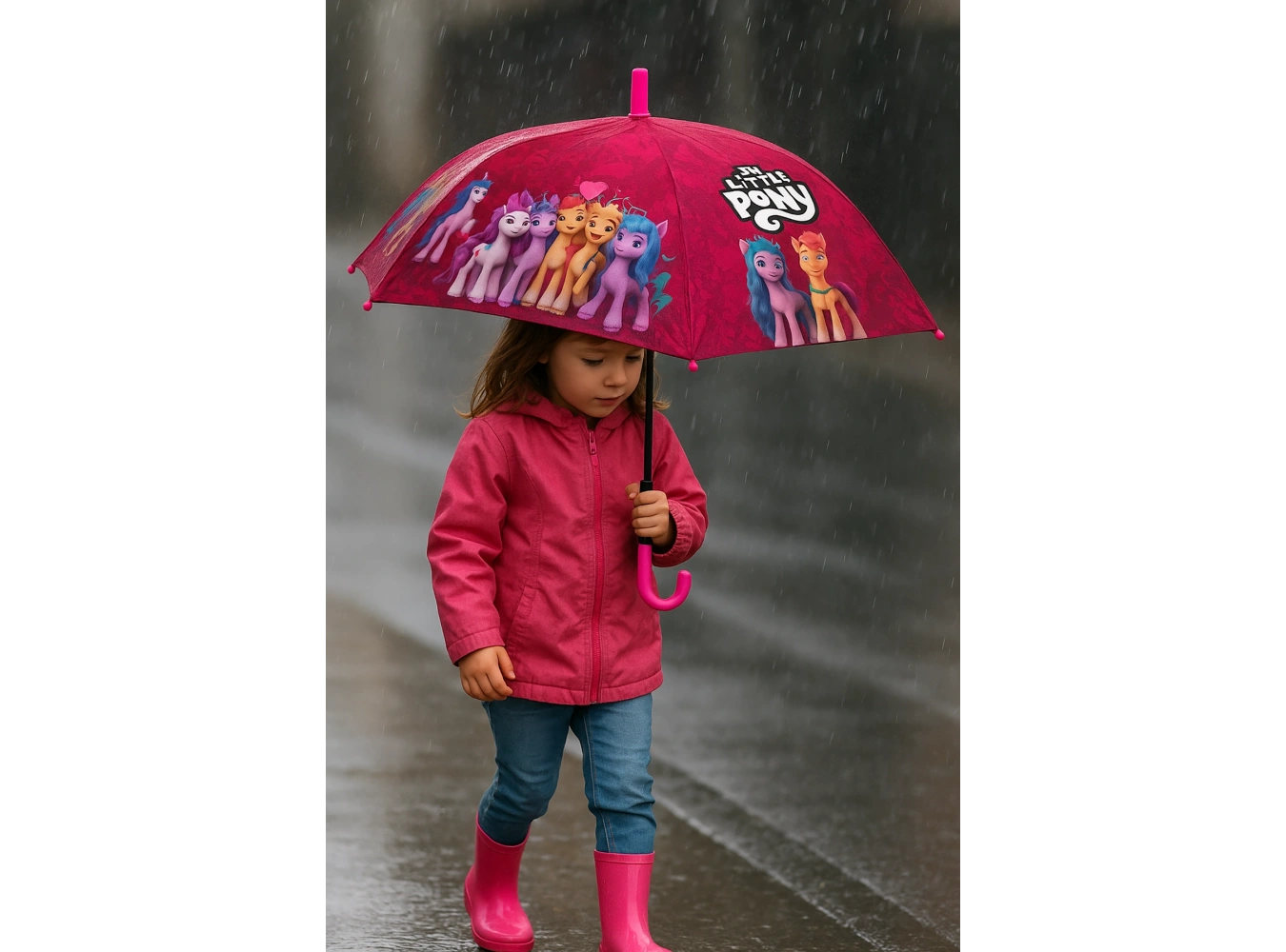 Pembe Renk Karışık Figürlü Kılıflı Çocuk Şemsiye