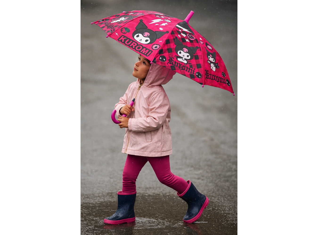 Pembe Renk Karışık Figürlü Kılıflı Çocuk Şemsiye