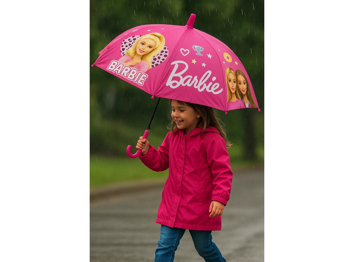 Pembe Renk Karışık Figürlü Kılıflı Çocuk Şemsiye