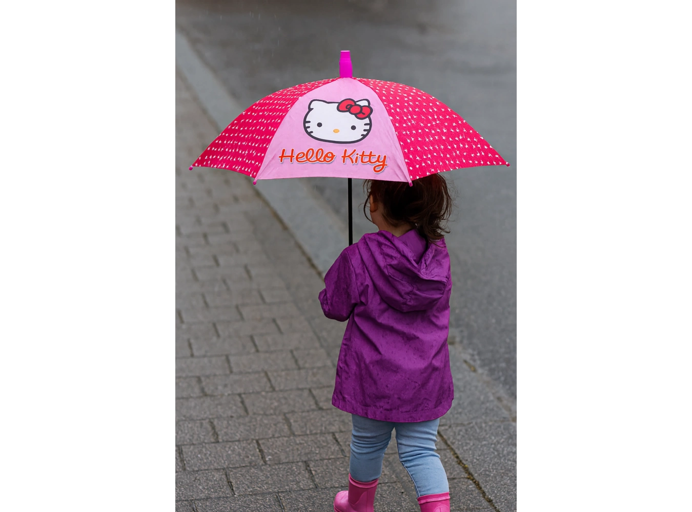 Pembe Renk Karışık Figürlü Kılıflı Çocuk Şemsiye