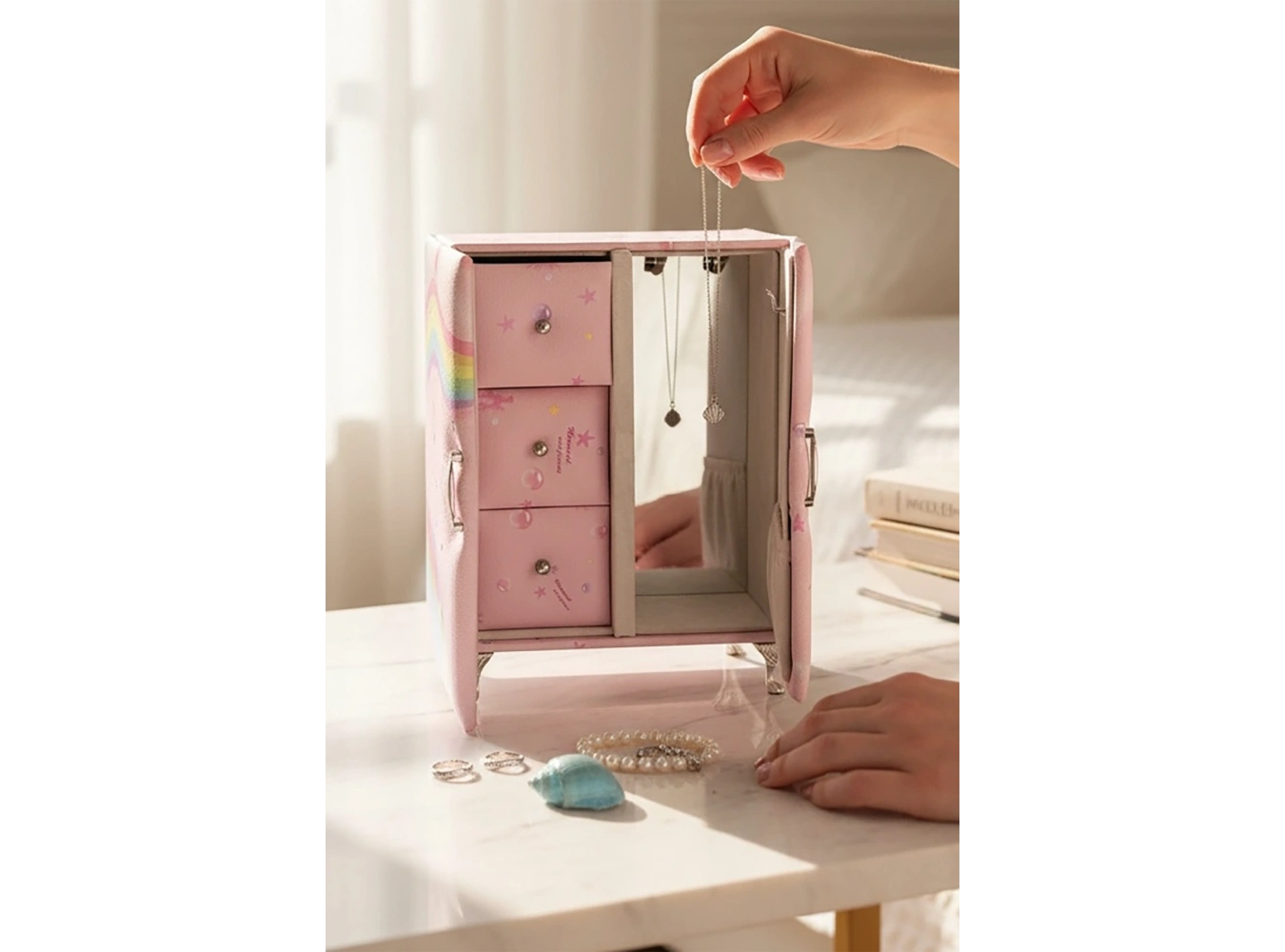 Pembe Renk Karışık Figürlü Takı Dolabı/Organizer