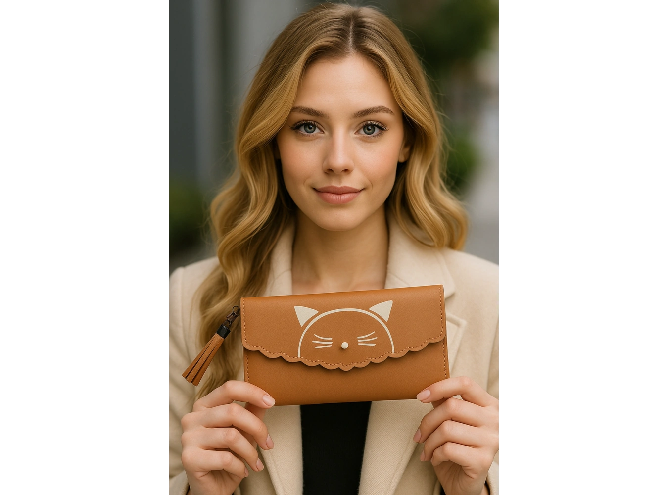 Pembe Renk Kedi Figürlü Deri Kadın Cüzdan