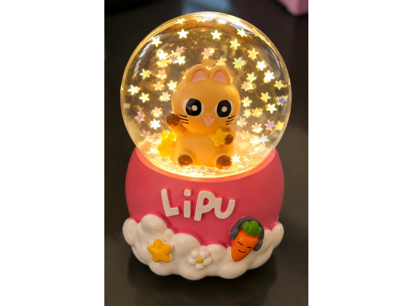 Pembe Renk Kedi Figürlü Işıklı Mini Küre