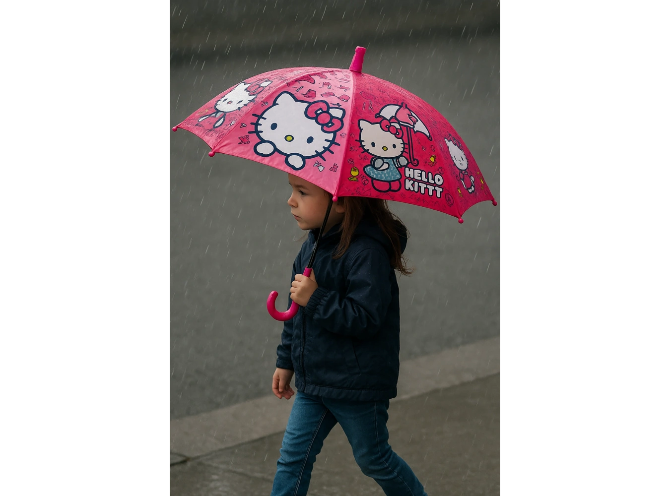 Pembe Renk Kedi Figürlü Kılıflı Çocuk Şemsiye