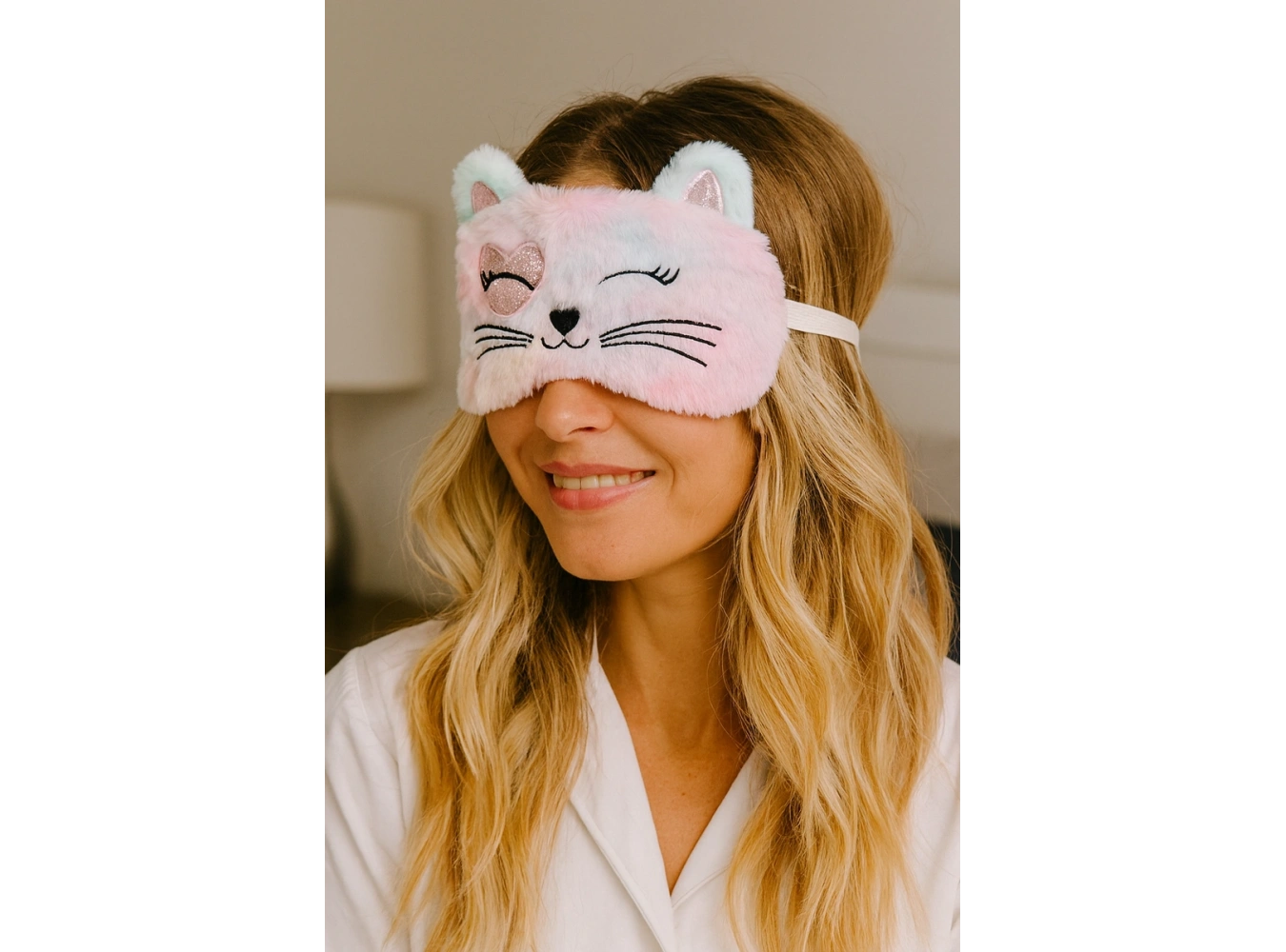 Pembe Renk Kedi Figürlü Peluş Uyku Bandı