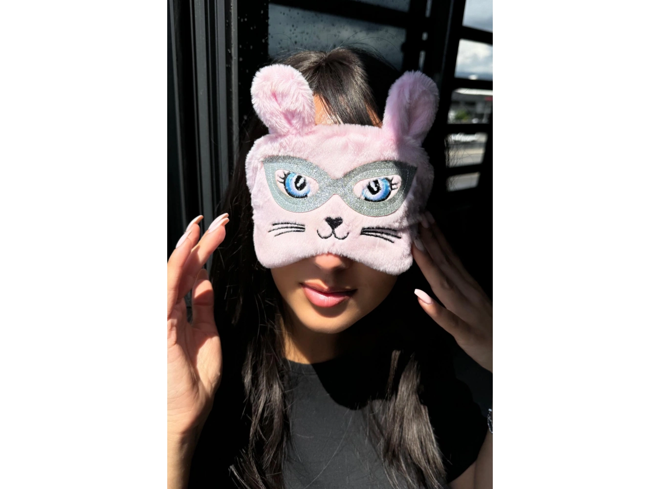 Pembe Renk Kedi Figürlü Peluş Uyku Bandı