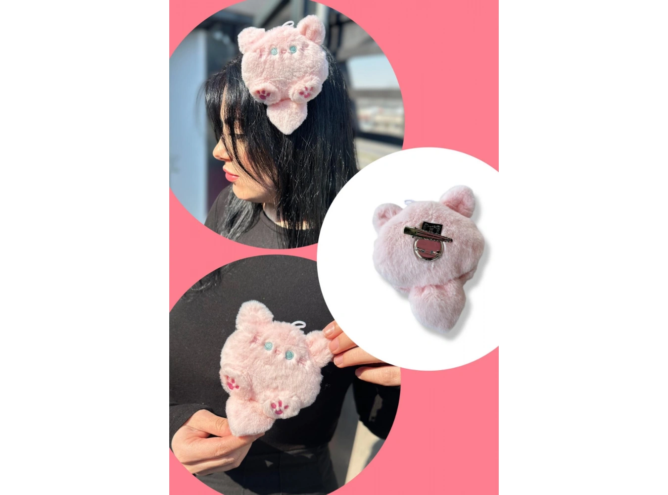 Pembe Renk Kedi Figürlü Yan Toka/ Broş