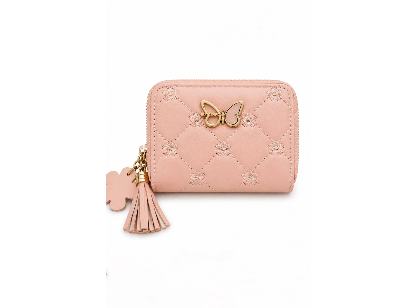 Pembe Renk Kelebek Figürlü Deri Kadın Cüzdan