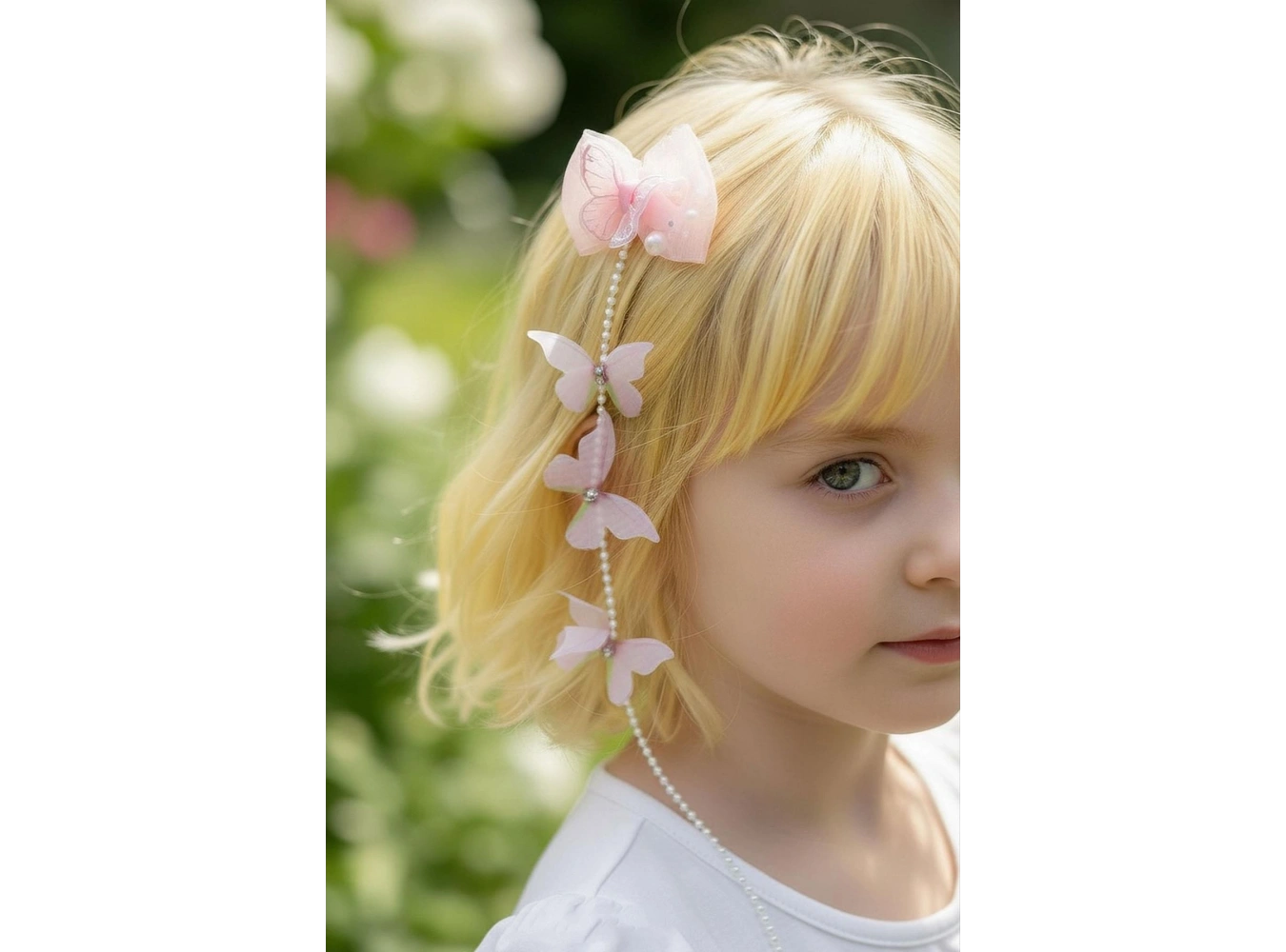 Pembe Renk Kelebek Figürlü İnci Detaylı Çocuk Yan Toka