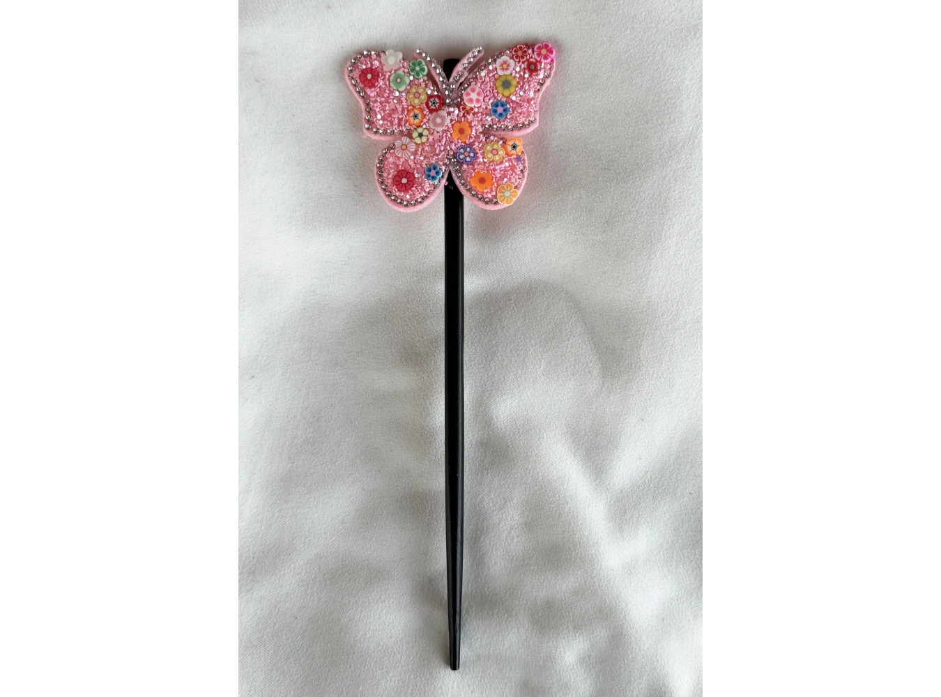 Pembe Renk Kelebek Figürlü Topuz Tokası/Topuz Kalemi