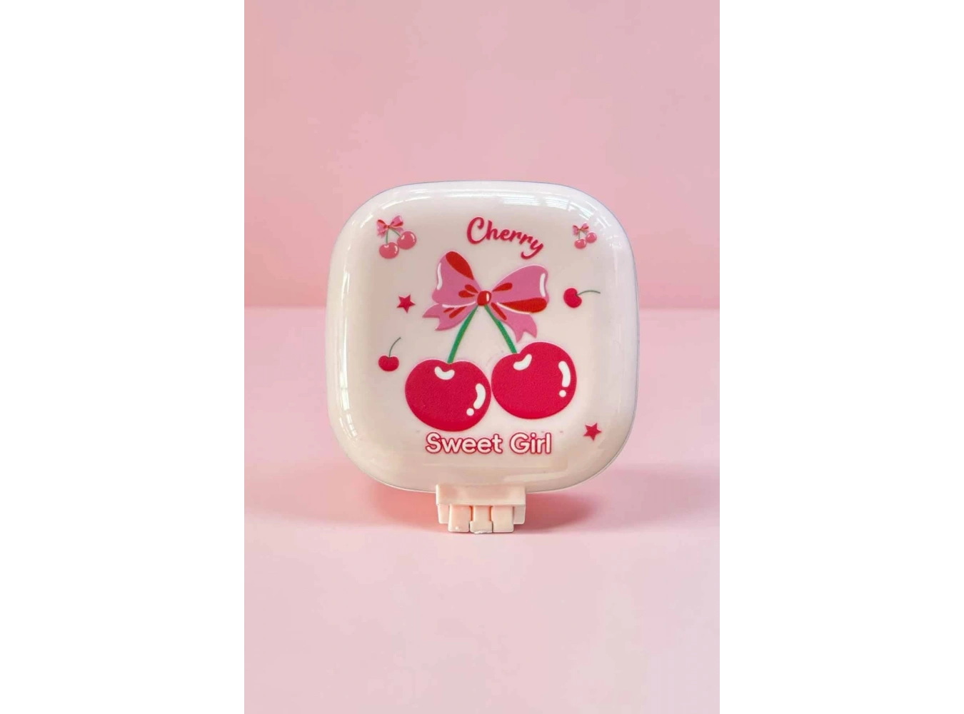 Pembe Renk Kiraz Desenli Aynalı  Saç Tarama Fırçası/Tarak