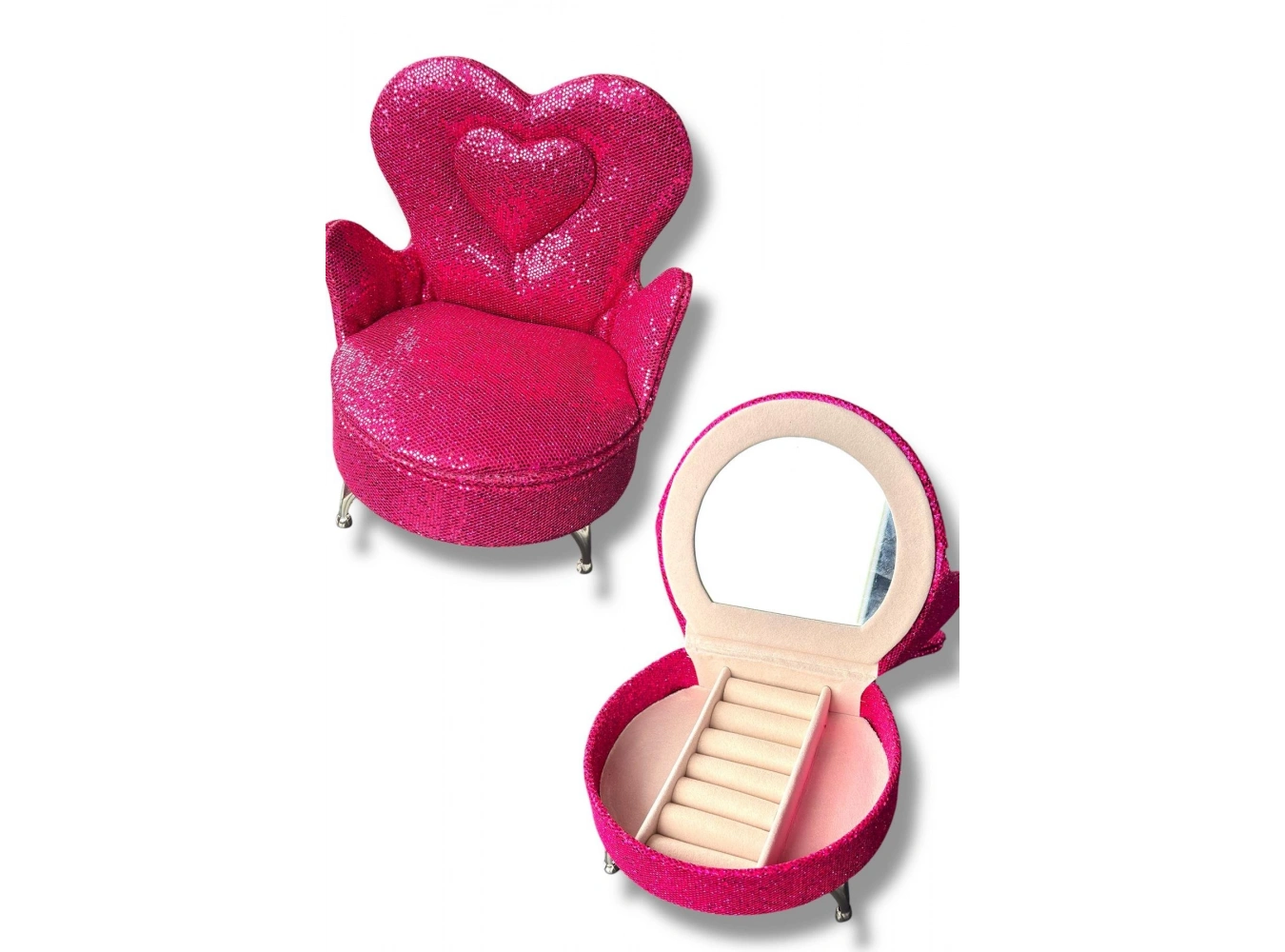 Pembe Renk Koltuk Figürlü Sim Detaylı Takı Kutusu