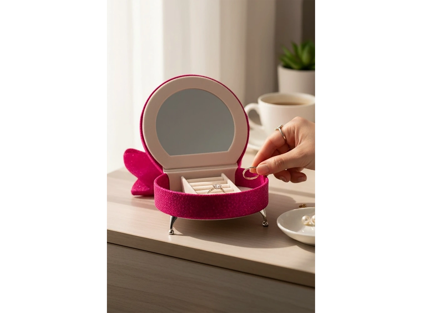 Pembe Renk Koltuk Figürlü Sim Detaylı Takı Kutusu