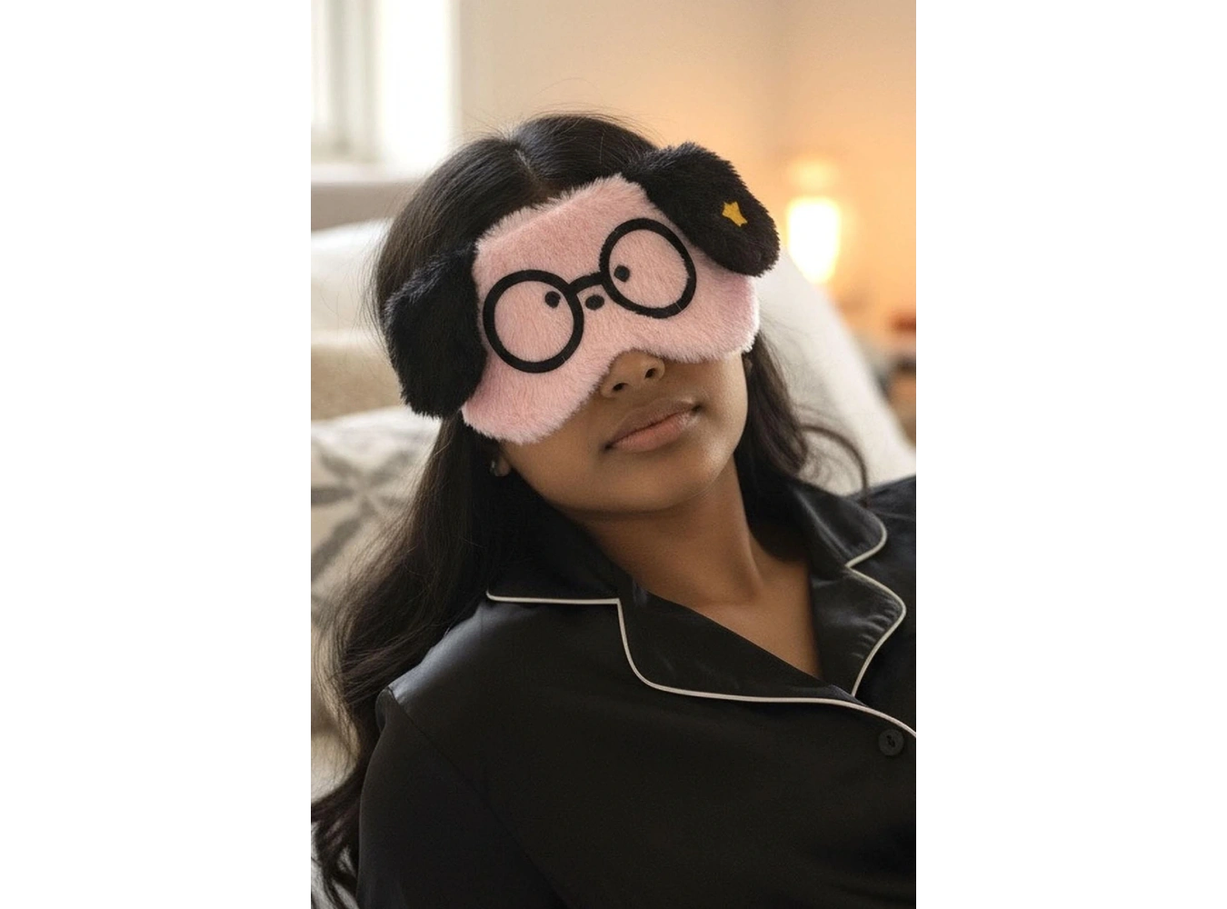 Pembe Renk Köpek Figürlü Peluş Uyku Bandı