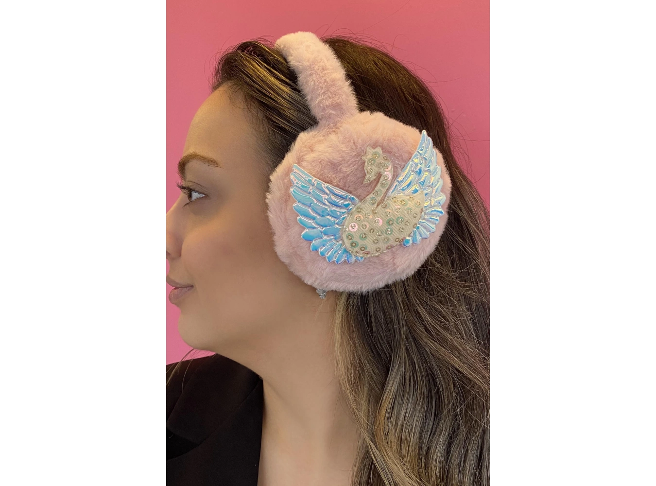 Pembe Renk Kuğu Detaylı Peluş Kulaklık