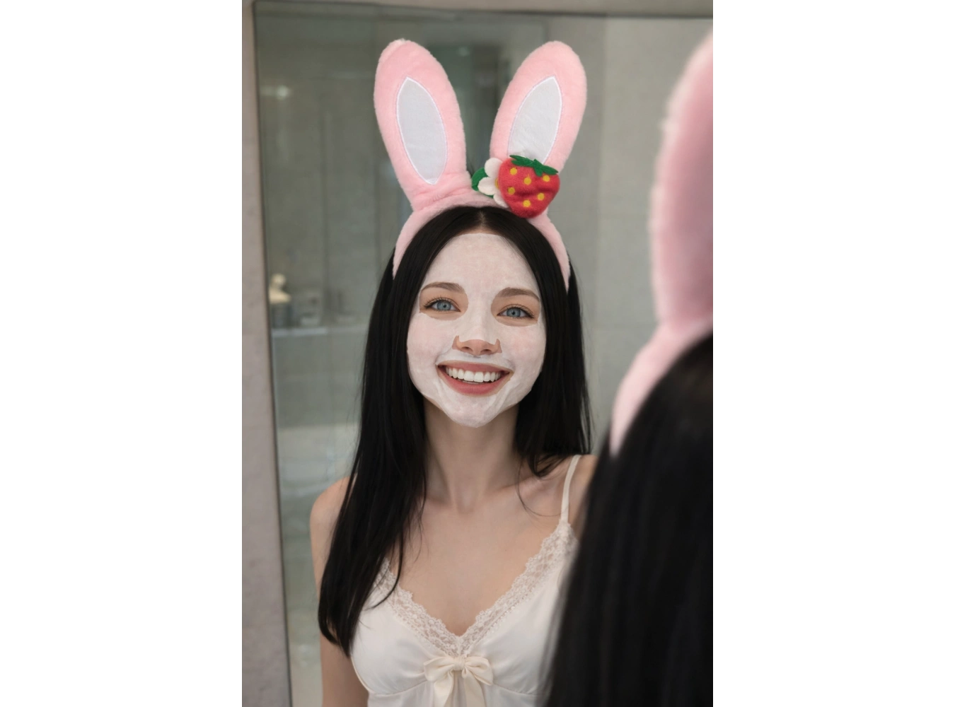 Pembe Renk Kulak Figürlü Çilek Detaylı Peluş Taç